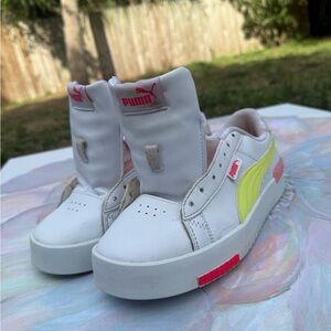 Puma women’s White Sneakers with Yellow and Pink Accents